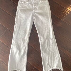 Just Black White Straight Leg Jeans with Frayed Hem